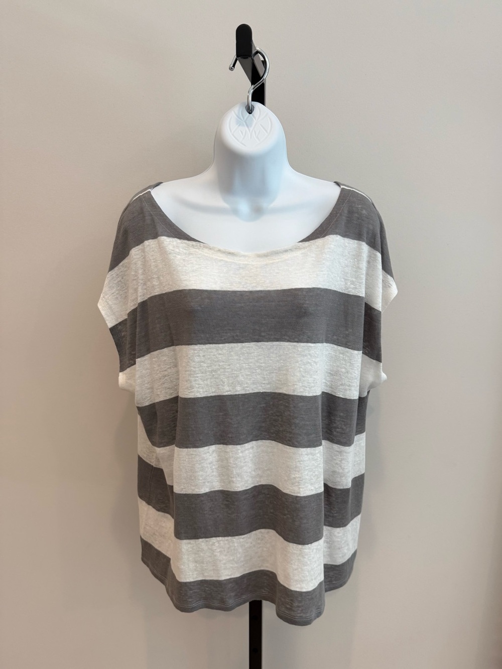 Eileen Fisher Striped Dolman Sleeve Women's Boxy Top in Gray and White
